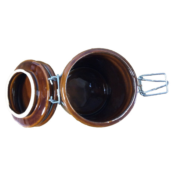 Handcrafted Ceramic Food Storage Jar w/ Flip Top Lid Brown Canister 6" Kitchen - Picture 7 of 9